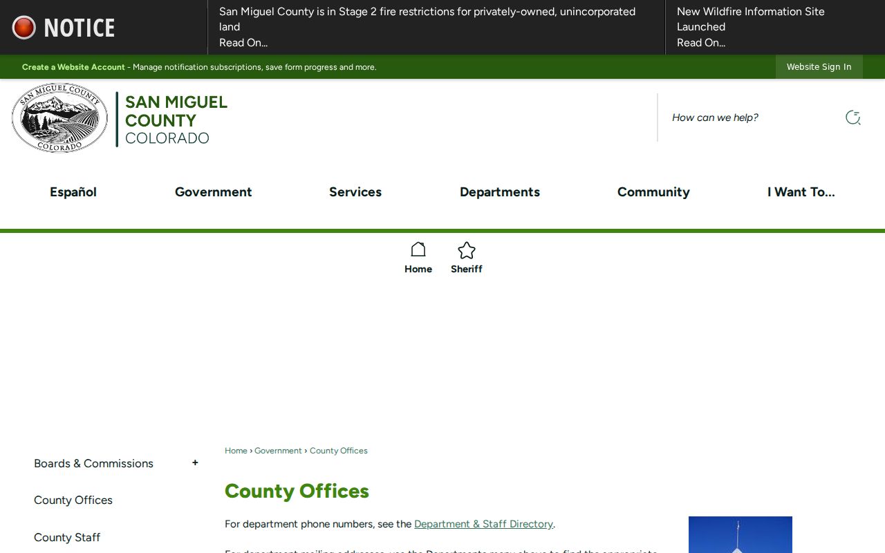 San Miguel County office listing for the Sheriff West End annex in Norwood