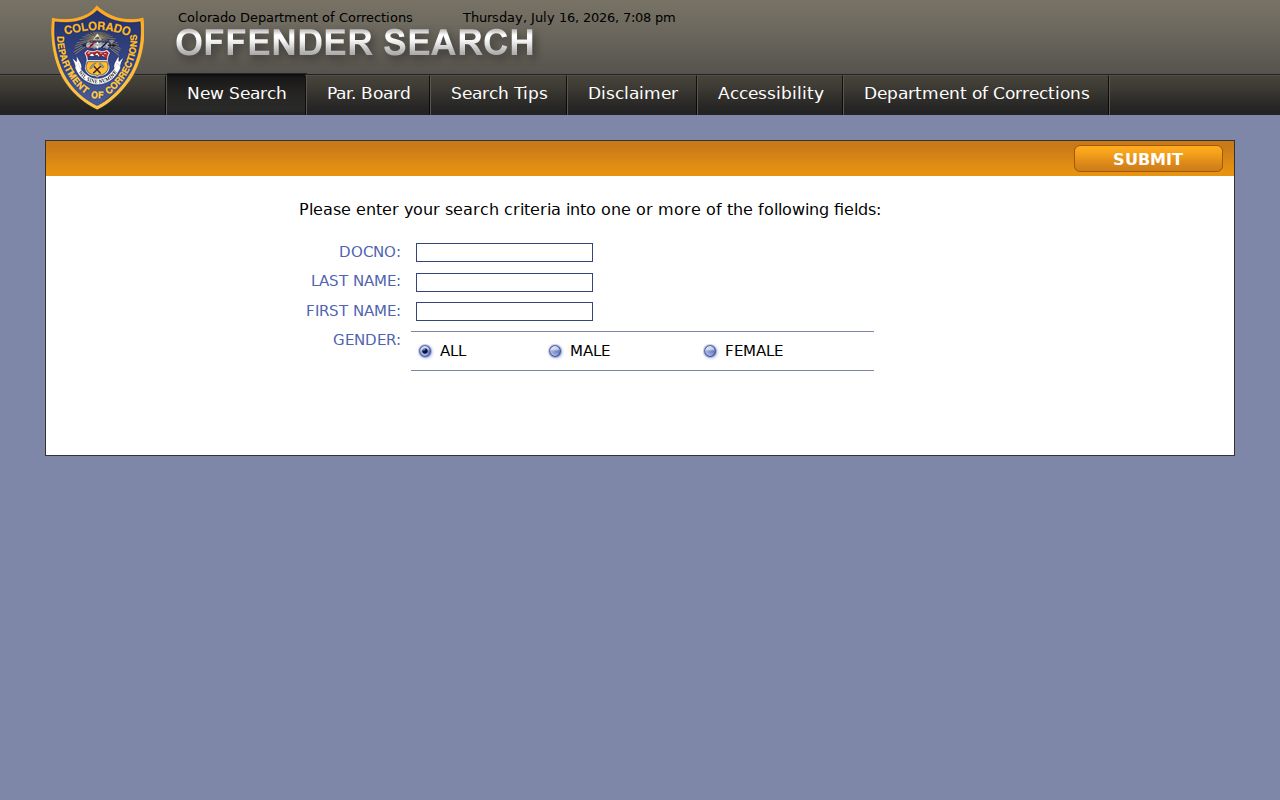 Colorado Department of Corrections official Offender Search
