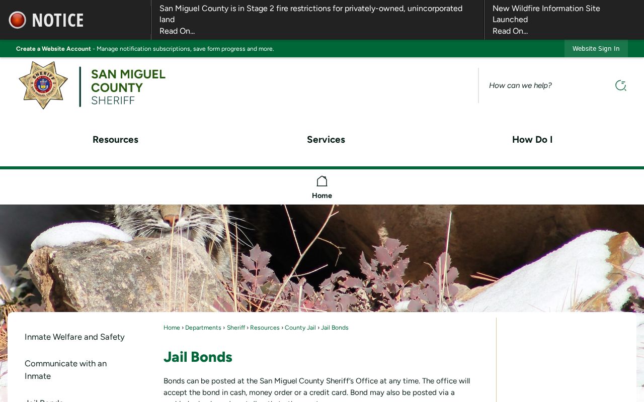 San Miguel County Jail official bond posting instructions