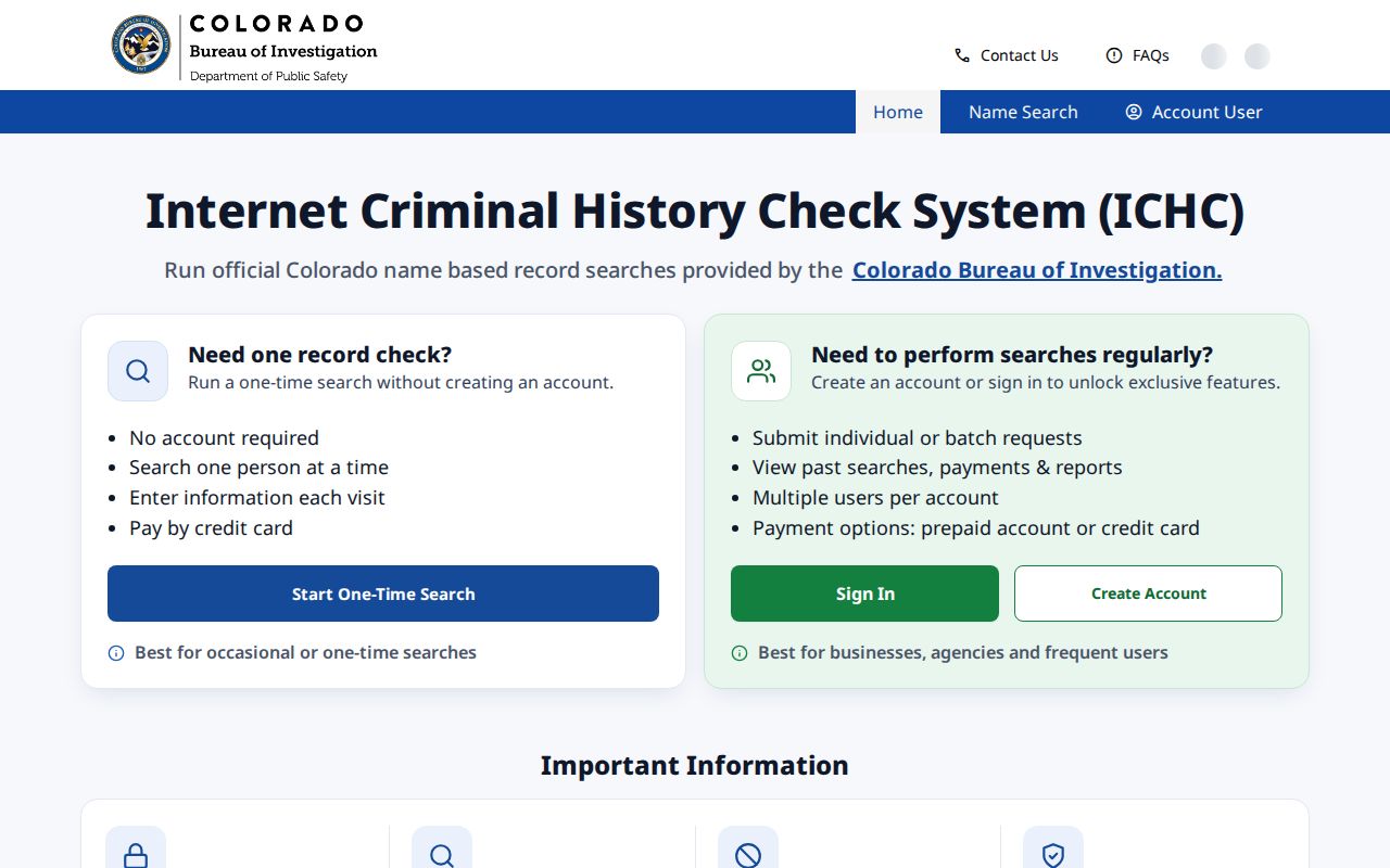 San Miguel County criminal record search on CBI ICHC
