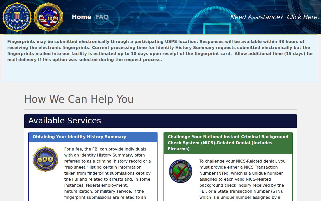 FBI identity history ordering for San Miguel County residents