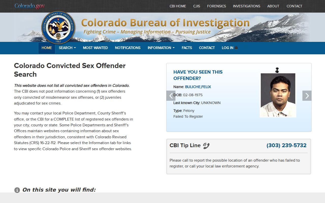 Colorado registry form for San Miguel County sex offender searches